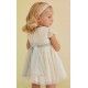 Abel & Lula Summer Baby Girl Pleated Tulle Dress Beige and Anise
