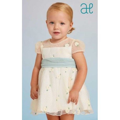 Abel & Lula Summer Baby Girl Embroidered Tulle Dress Flowers Anise