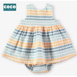 Coco Acqua Verano Vestido bebé niña Rayas Mostaza y Azul