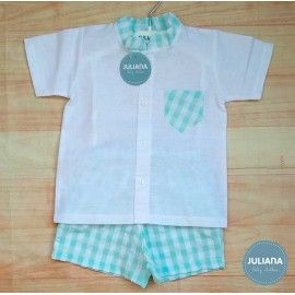 Juliana Verano Conjunto bebé niño Cuadros Verdes