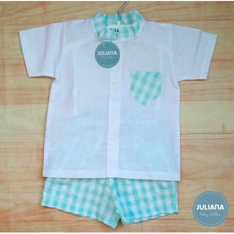 Juliana Verano Conjunto bebé niño Cuadros Verdes