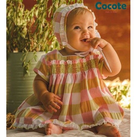 Cocote Summer Baby Girl Dress Corale Squares