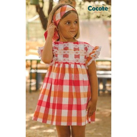 Cocote Summer Girl Dress Red and Orange Squares