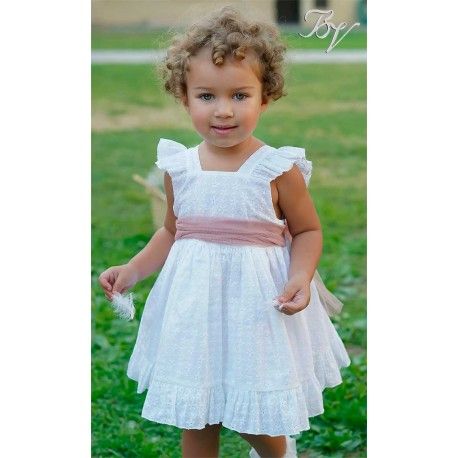 Blanca Valiente Summer Girl White Embroidered Dress Pink Tulle