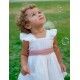 Blanca Valiente Verano Vestido niña Blanco Bordado Tul Rosa