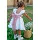Blanca Valiente Verano Vestido niña Blanco Bordado Tul Rosa