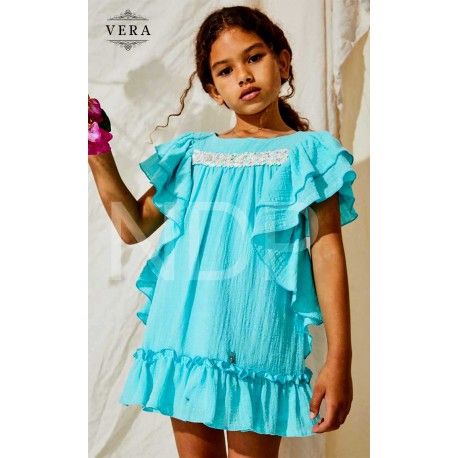 Vera Summer Girl Turquoise Dress Ruffles