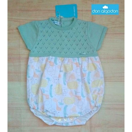 Don Algodon Summer Baby Green Romper Animals