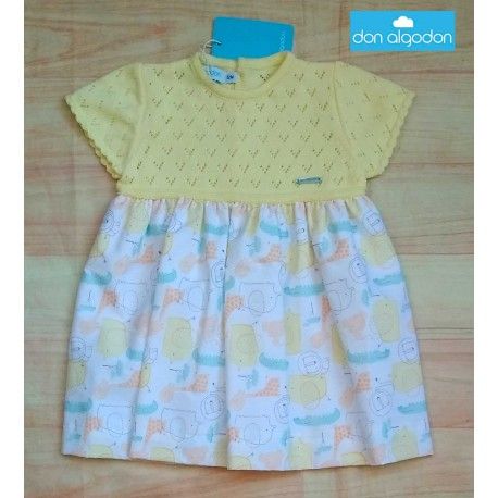 Don Algodon Summer Baby Girl Yellow Dress Animals