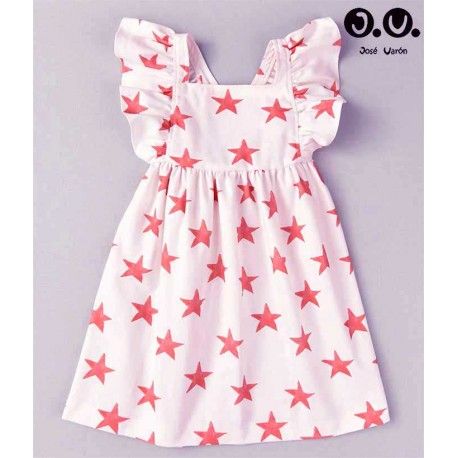 Jose Varon Summer Girl White Dress Pink Stars