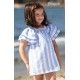 Foque Summer Girl Dress White and Blue Stripes