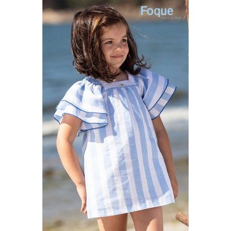 Foque Summer Girl Dress White and Blue Stripes