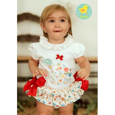 Pio Pio Summer Baby Girl Set Birds and Flowers
