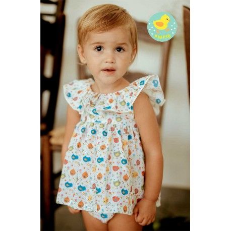 Pio Pio Summer Baby Girl Dress Brids and Flowers