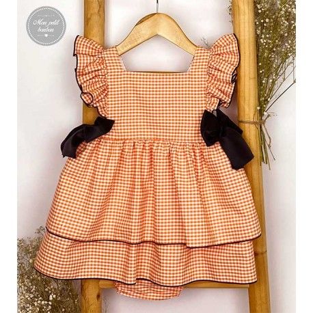 Mon Petit Bonbon Verano Jesusito bebé niña Vichy Naranja