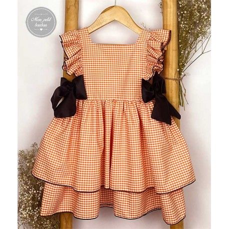 Mon Petit Bonbon Summer Girl Dress Orange Squares