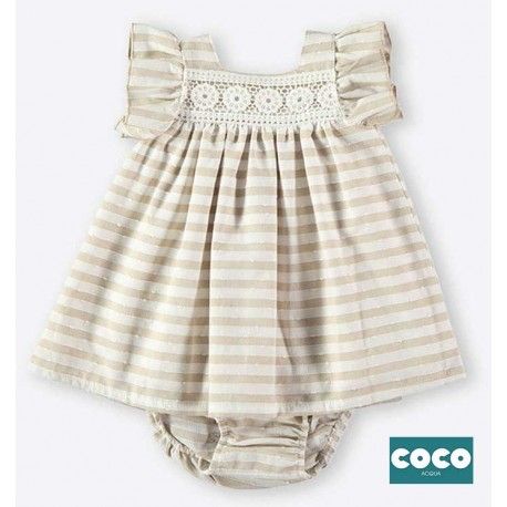 Coco Acqua Summer Baby Girl Dress Beige Stripes
