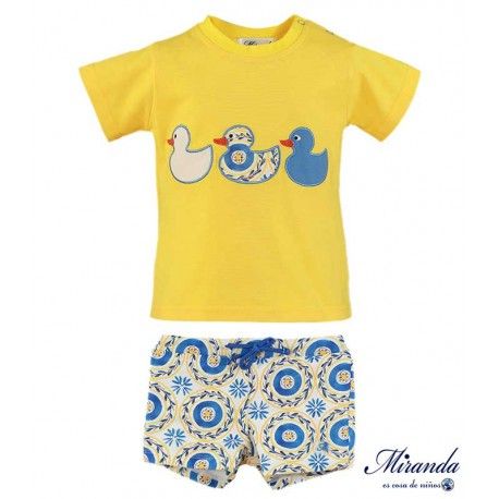 Miranda Verano Conjunto bebé niño Baño Amarillo Patos