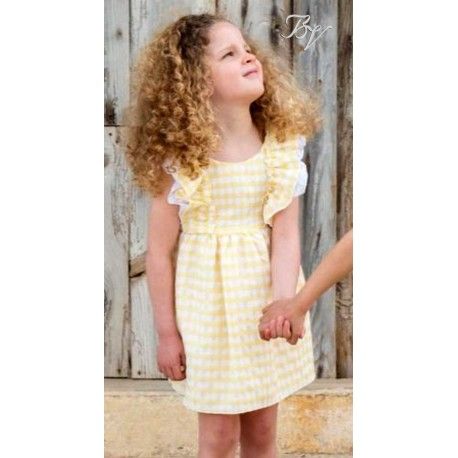Blanca Valiente Verano Vestido niña Cuadros Amarillos