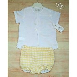 Blanca Valiente Verano Conjunto bebé niño Cuadros Amarillos