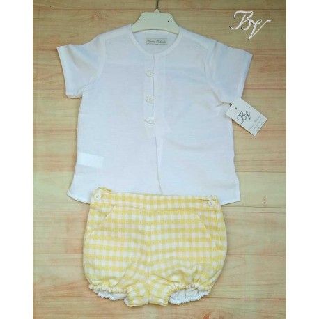 Blanca Valiente Verano Conjunto bebé niño Cuadros Amarillos