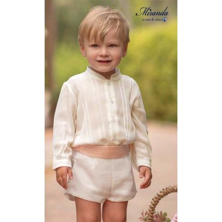 Miranda Summer Baby Boy White Set Salmon Belt