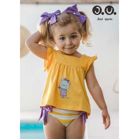 Jose Varon Summer Girl Swim Yellow Set Stripes