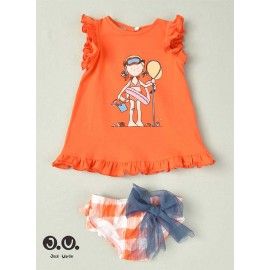 José Varón Verano Conjunto niña Baño Cuadros Naranjas