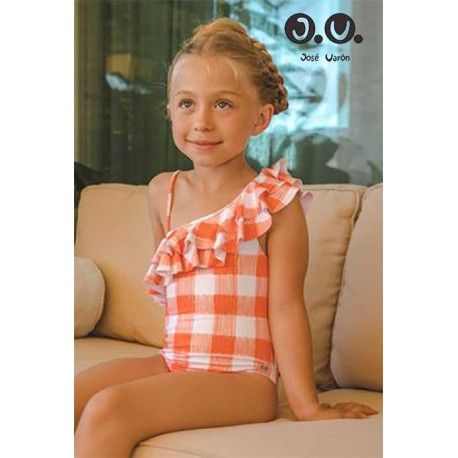 Jose Varon Summer Girl Swimsuit Orange Squares