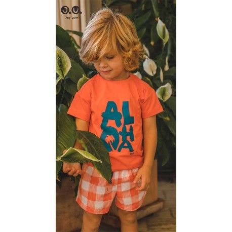 José Varón Verano Conjunto niño Baño Bermudas Cuadros Naranjas