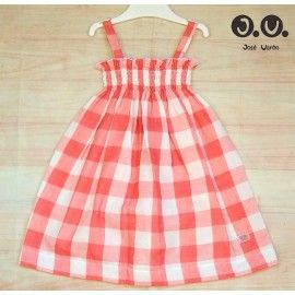 José Varón Verano Vestido niña Cuadros Coral