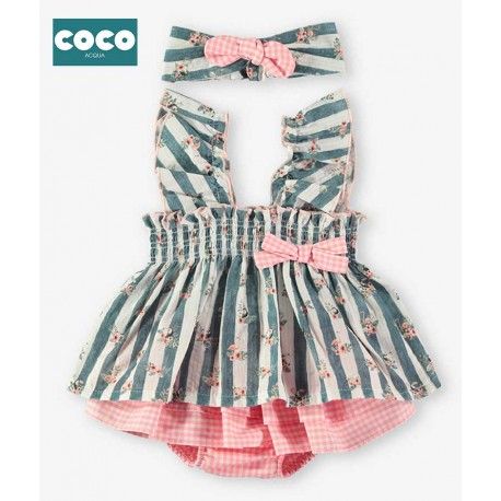 Coco Acqua Summer Baby Girl Set Blue Stripes and Pink Squares