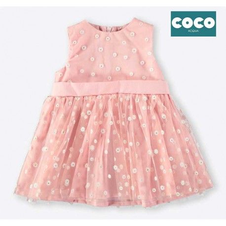 Coco Acqua Summer Baby Girl Pink Dress with Tulle and Daisies