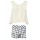 Miranda Verano Conjunto niña Blanco y Cuadros Azules