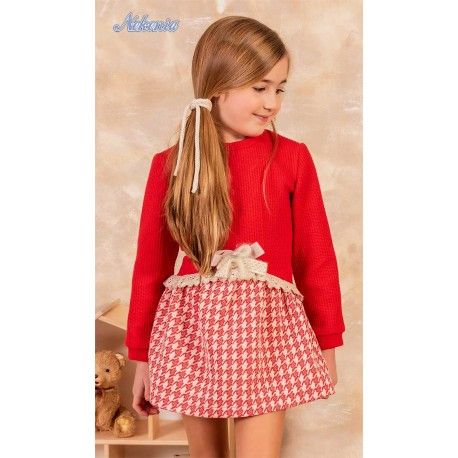Nekenia Winter Girl Red Dress Squares