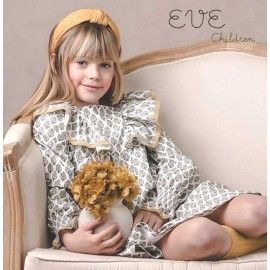 Eve Children Invierno Vestido niña Estampado Puntilla Mostaza