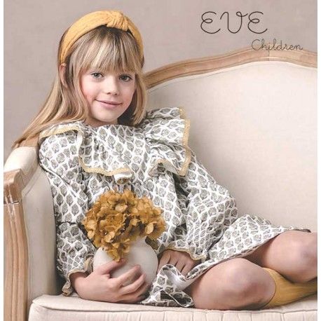 Eve Children Winter Girl Printed Dress Ocher Lace