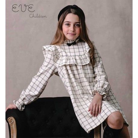 Eve Children Invierno Vestido niña Beige Cuadros Negros