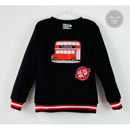 Mon Petit Bonbon Winter Boy Black Sweatshirt London Bus