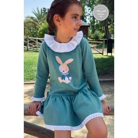 Mon Petit Bonbon Invierno Vestido niña Punto Conejo