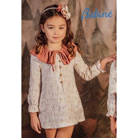 Babiné Invierno Vestido niña Animales Cuello Rosa