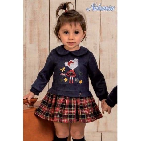 Nekenia Invierno Vestido bebé niña Marino Cuadros