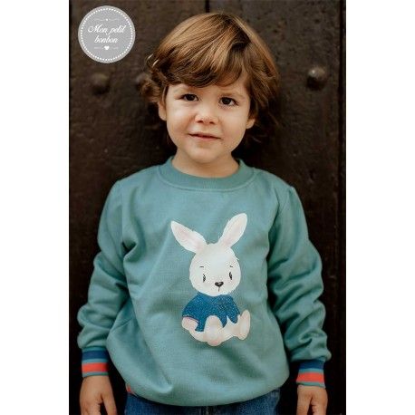 Mon Petit Bonbon Winter Boy Green Sweatshirt Rabbit