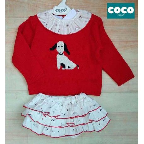 Coco Acqua Winter Baby Girl Red Set Puppy