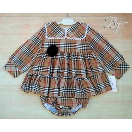 Blanca Valiente Winter Baby Girl Set Camel Squares
