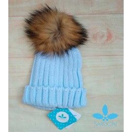 Sardon Gorro Celeste con Pompón de Pelo