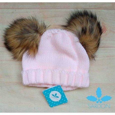 Sardon Light Pink Hat with Hair Pompoms