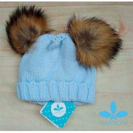 Sardon Light Blue Hat with Hair Pompoms