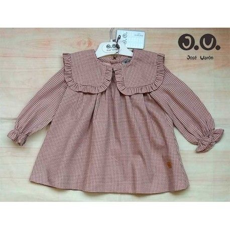 José Varón Invierno Vestido bebé niña Cuadritos Rosas y Grises