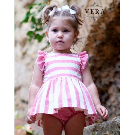 Vera Summer Baby Girl Set Fuchsia and White Stripes